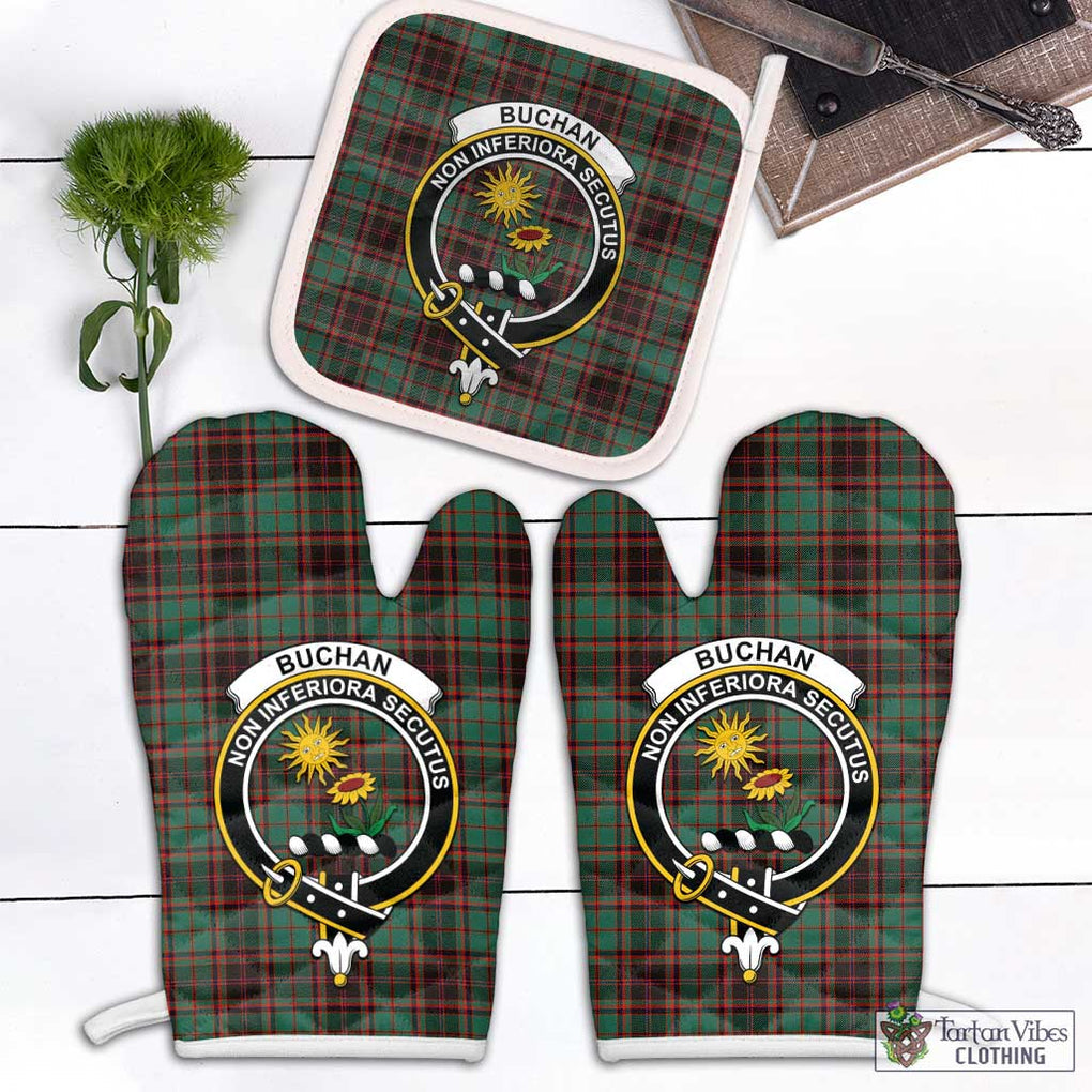 Buchan Ancient Tartan Combo Oven Mitt & Pot-Holder with Family Crest Combo 1 Oven Mitt & 1 Pot-Holder White - Tartan Vibes Clothing