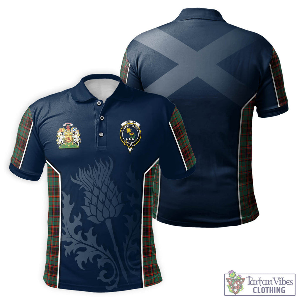 Tartan Vibes Clothing Buchan Ancient Tartan Men's Polo Shirt with Family Crest and Scottish Thistle Vibes Sport Style