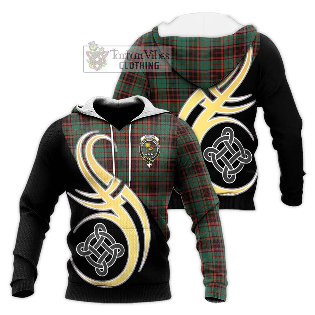 Buchan Ancient Tartan Knitted Hoodie with Family Crest and Celtic Symbol Style Unisex Knitted Pullover Hoodie - Tartan Vibes Clothing