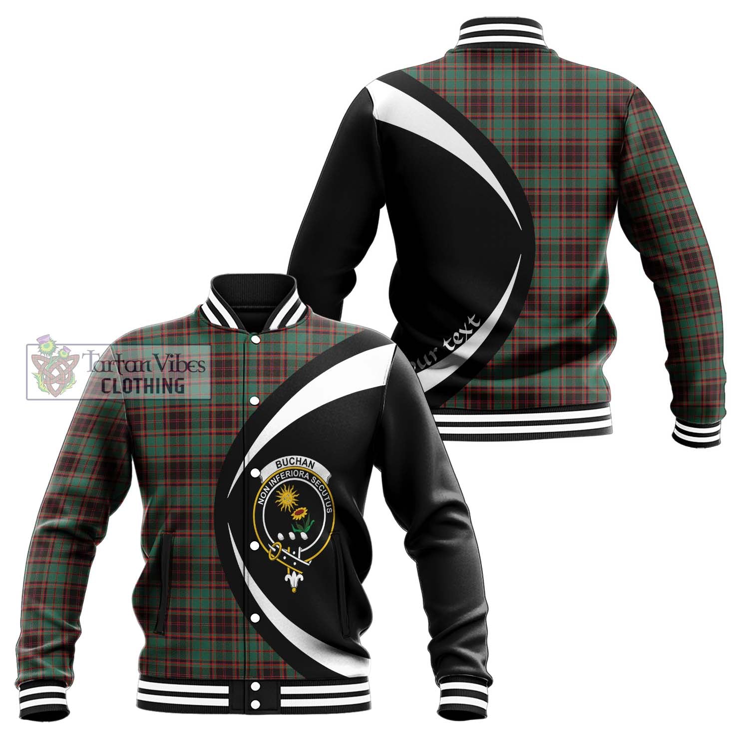 Buchan Ancient Tartan Baseball Jacket with Family Crest Circle Style Unisex - Tartan Vibes Clothing