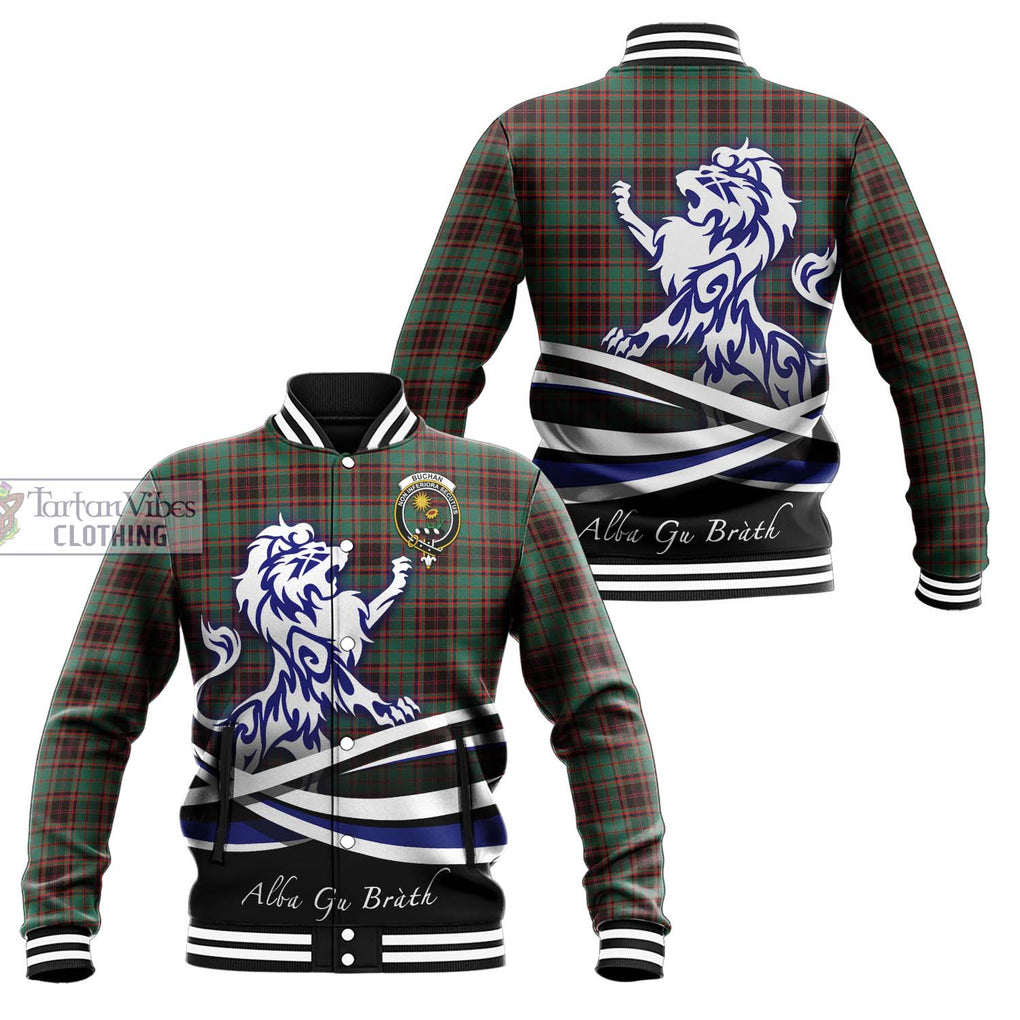 Buchan Ancient Tartan Baseball Jacket with Alba Gu Brath Regal Lion Emblem Unisex - Tartanvibesclothing Shop