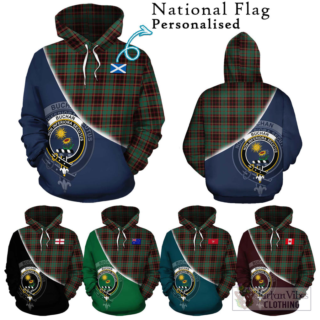 Buchan Ancient Tartan Hoodie with Personalised National Flag and Family Crest Half Style Zip Hoodie - Tartanvibesclothing Shop