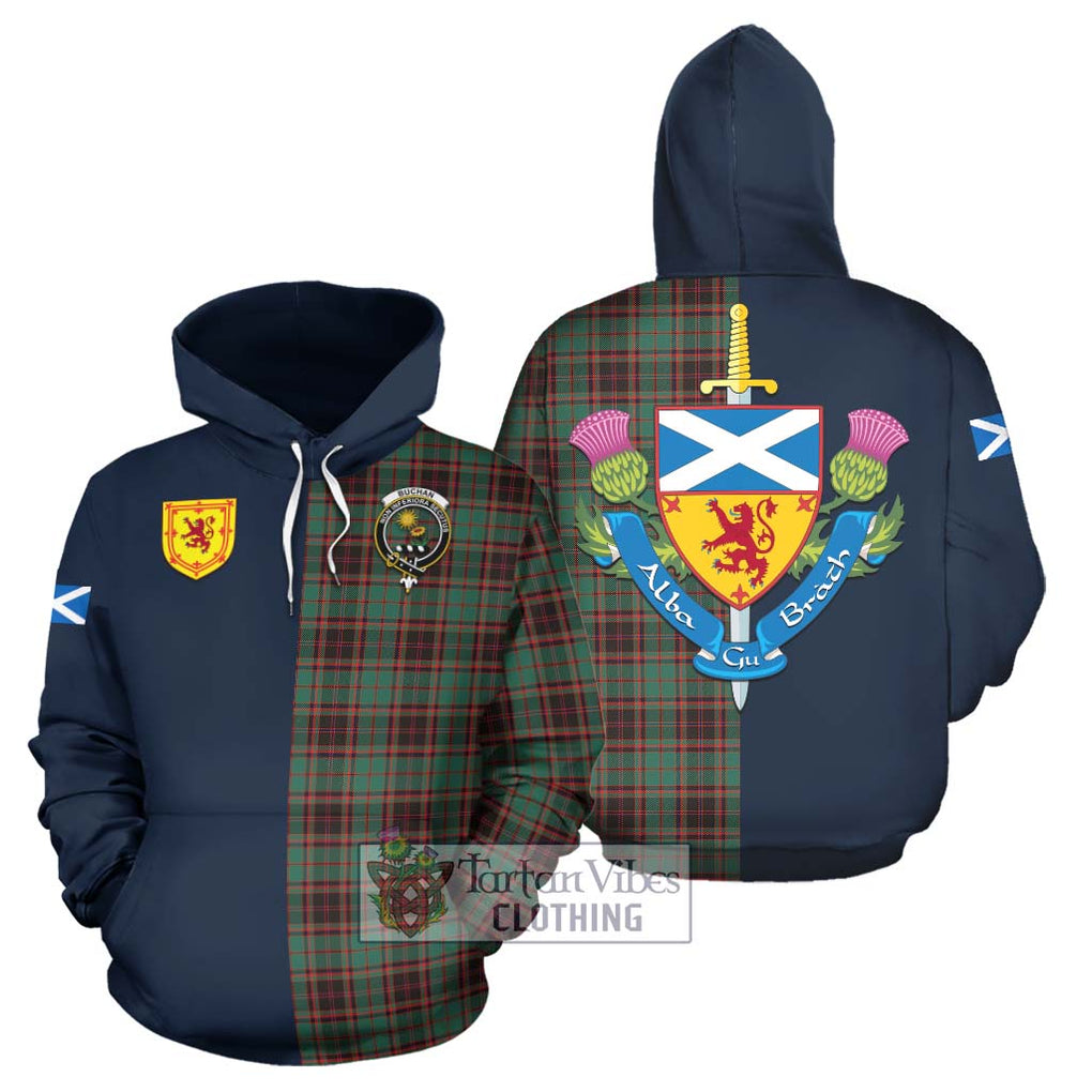 Tartan Vibes Clothing Buchan Ancient Tartan Hoodie with Scottish Lion Royal Arm Half Style