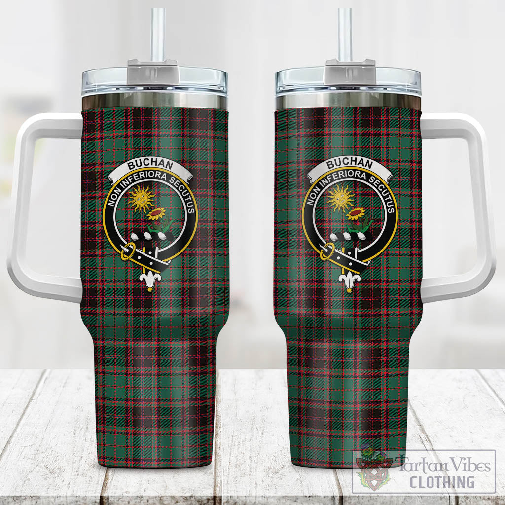 Tartan Vibes Clothing Buchan Ancient Tartan and Family Crest Tumbler with Handle