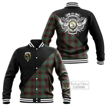 Buchan Ancient Tartan Baseball Jacket with Family Crest and Military Logo Style