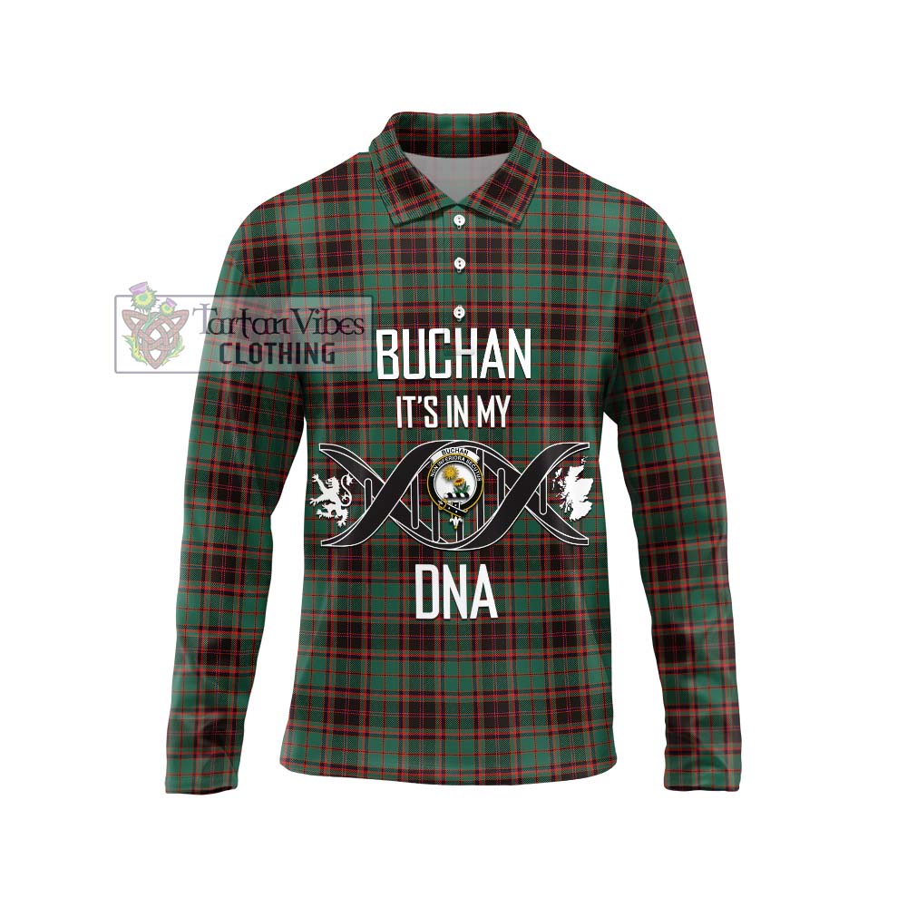 Buchan Ancient Tartan Long Sleeve Polo Shirt with Family Crest DNA In Me Style Unisex - Tartanvibesclothing Shop