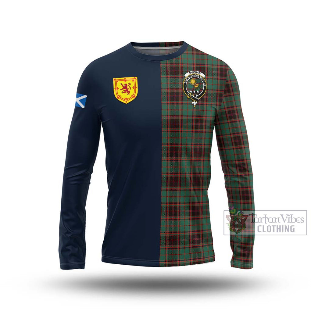 Tartan Vibes Clothing Buchan Ancient Tartan Long Sleeve T-Shirt with Scottish Lion Royal Arm Half Style