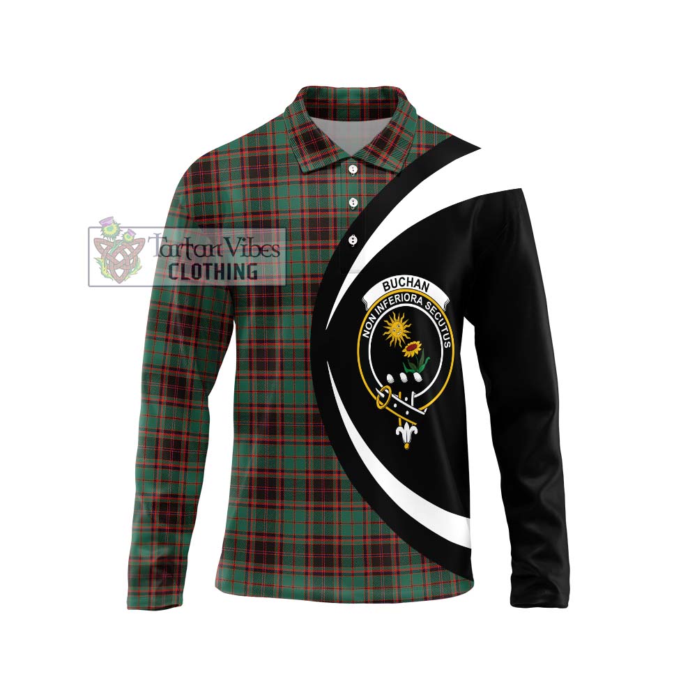 Buchan Ancient Tartan Long Sleeve Polo Shirt with Family Crest Circle Style Unisex - Tartan Vibes Clothing