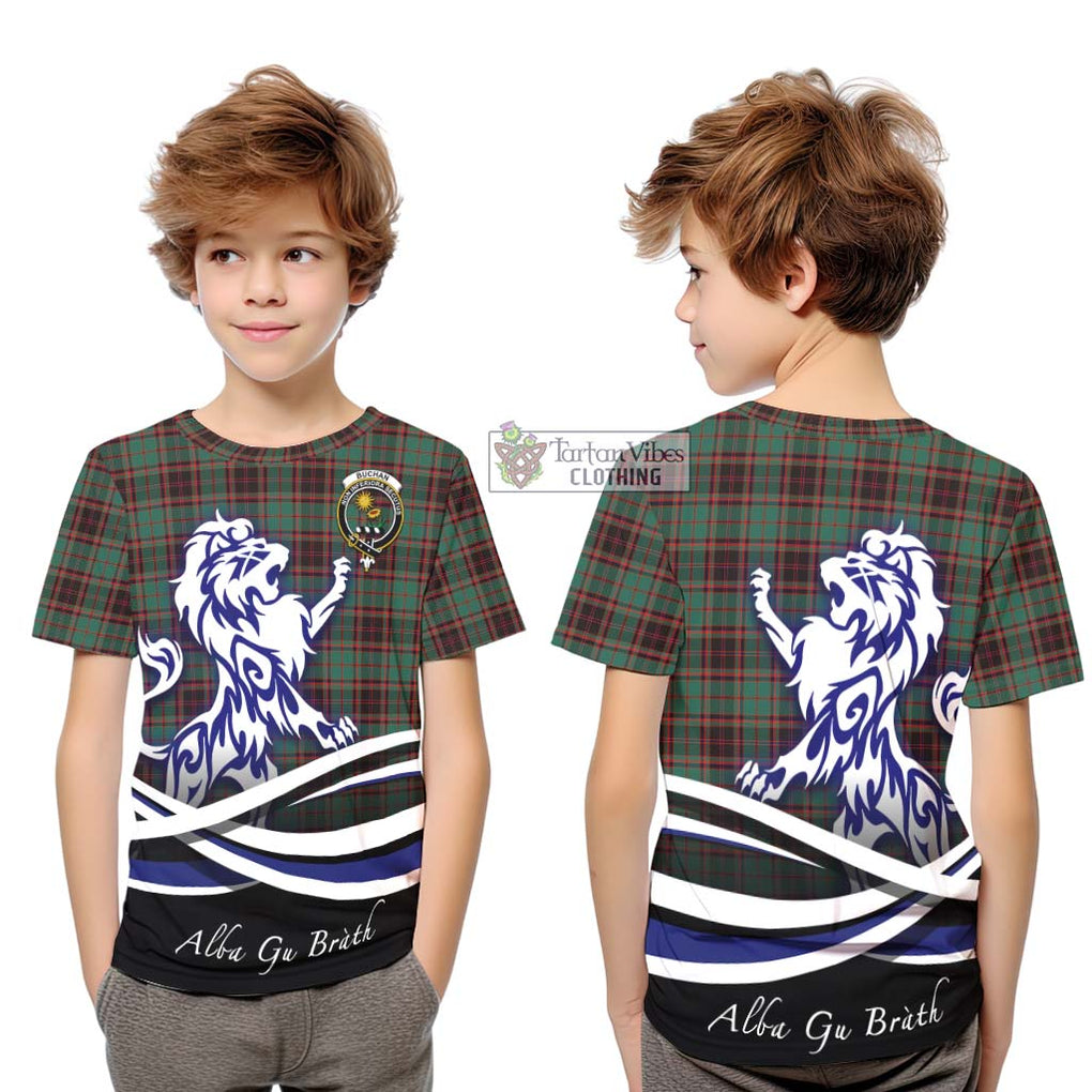 Buchan Ancient Tartan Kid T-Shirt with Alba Gu Brath Regal Lion Emblem Youth XL Size14 - Tartanvibesclothing Shop