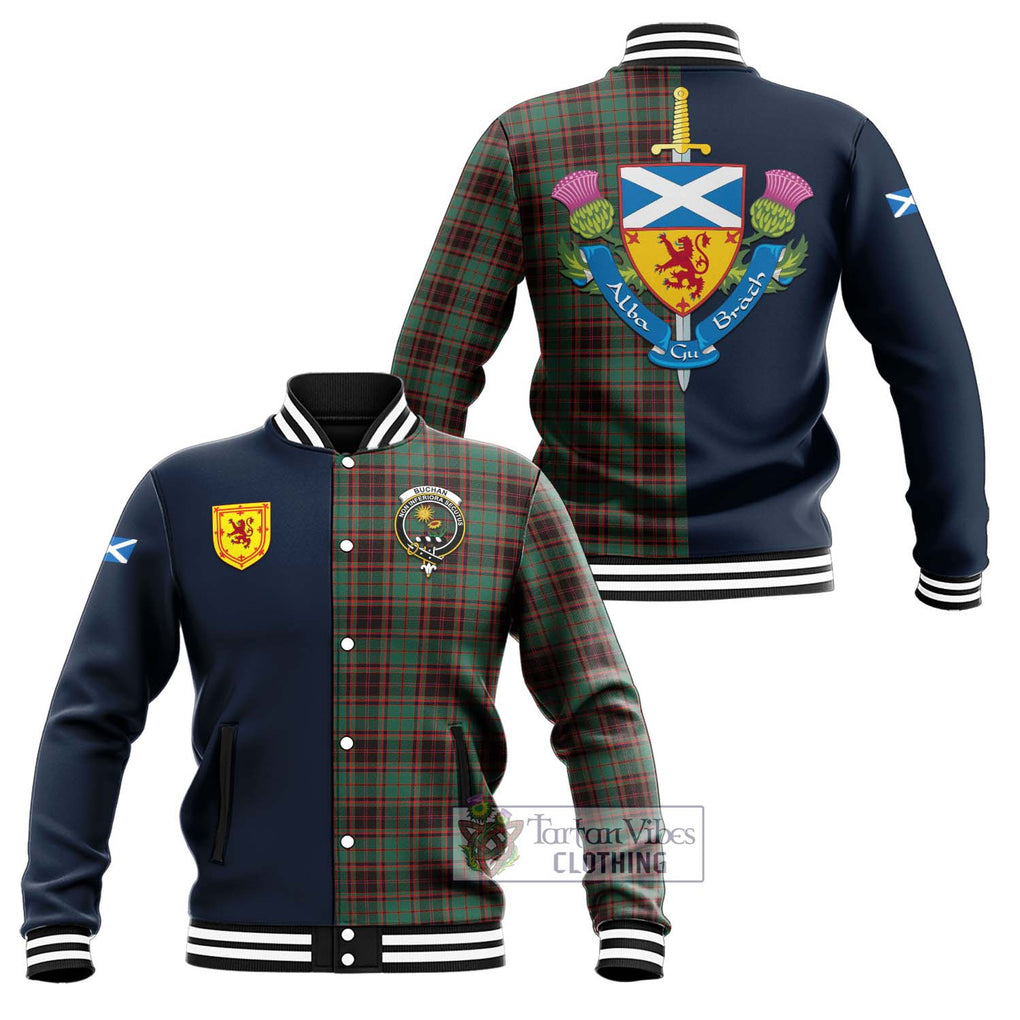 Tartan Vibes Clothing Buchan Ancient Tartan Baseball Jacket with Scottish Lion Royal Arm Half Style