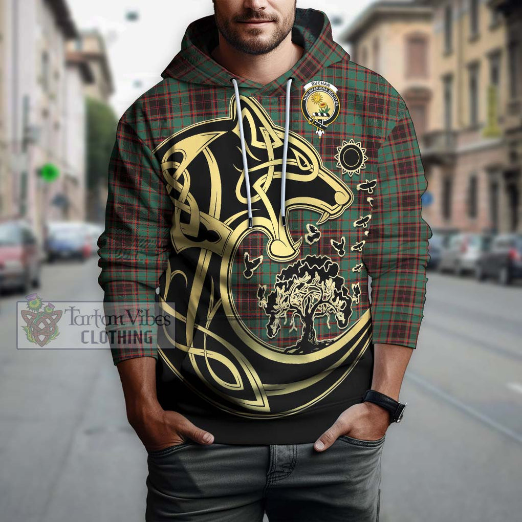 Buchan Ancient Tartan Hoodie with Family Crest Celtic Wolf Style Zip Hoodie - Tartan Vibes Clothing