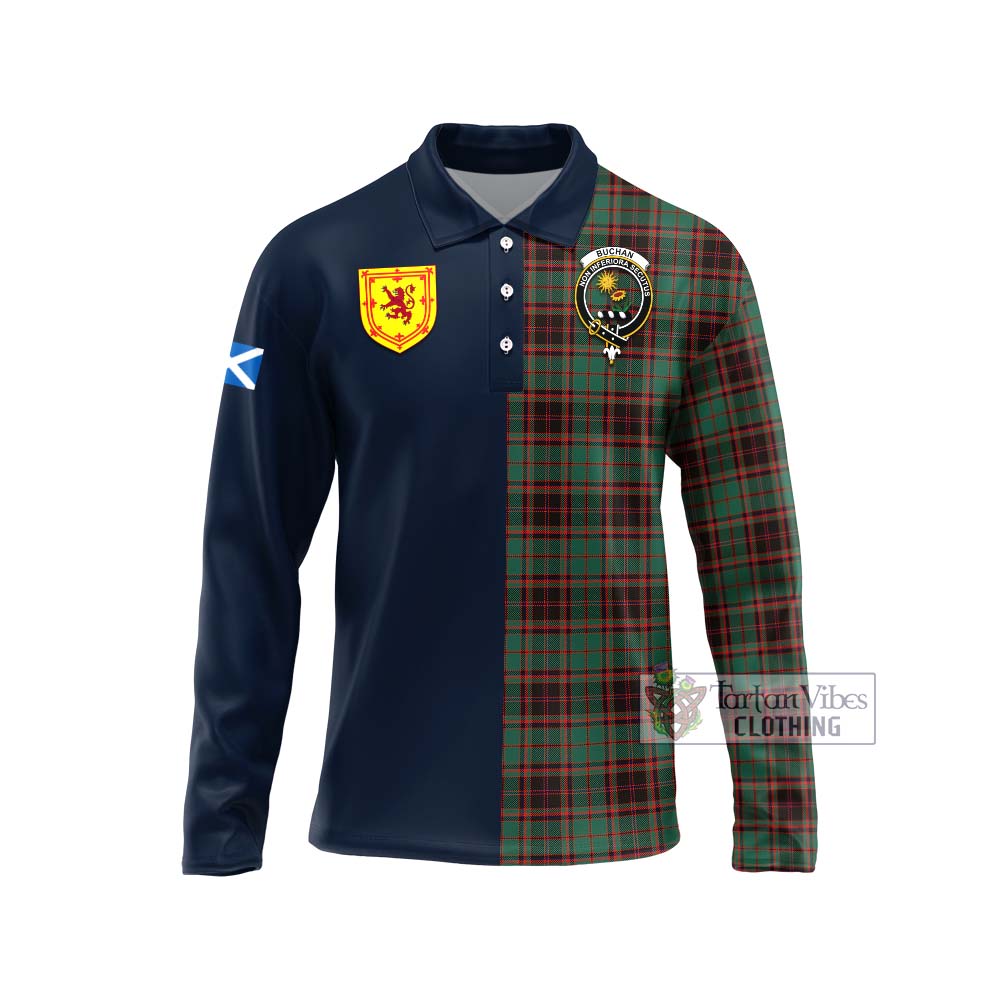 Tartan Vibes Clothing Buchan Ancient Tartan Long Sleeve Polo Shirt with Scottish Lion Royal Arm Half Style