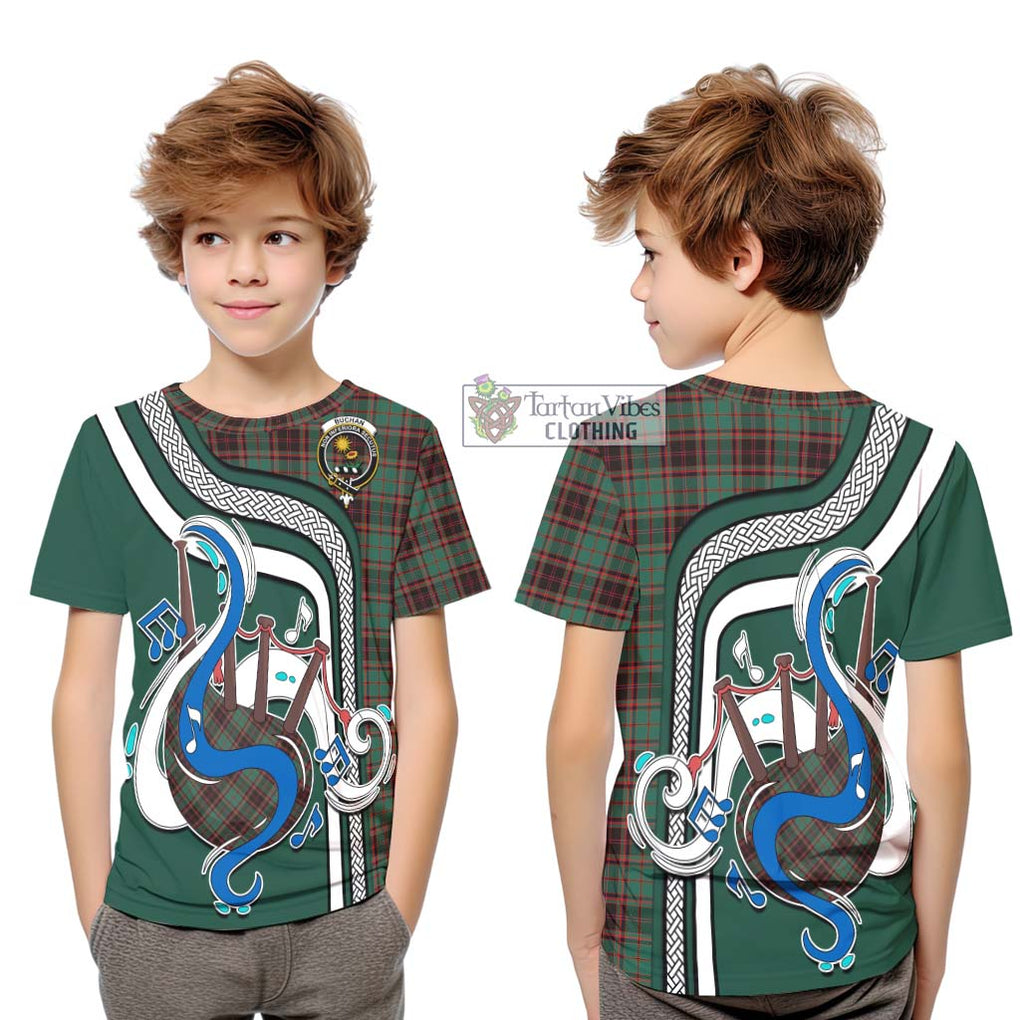 Tartan Vibes Clothing Buchan Ancient Tartan Kid T-Shirt with Epic Bagpipe Style