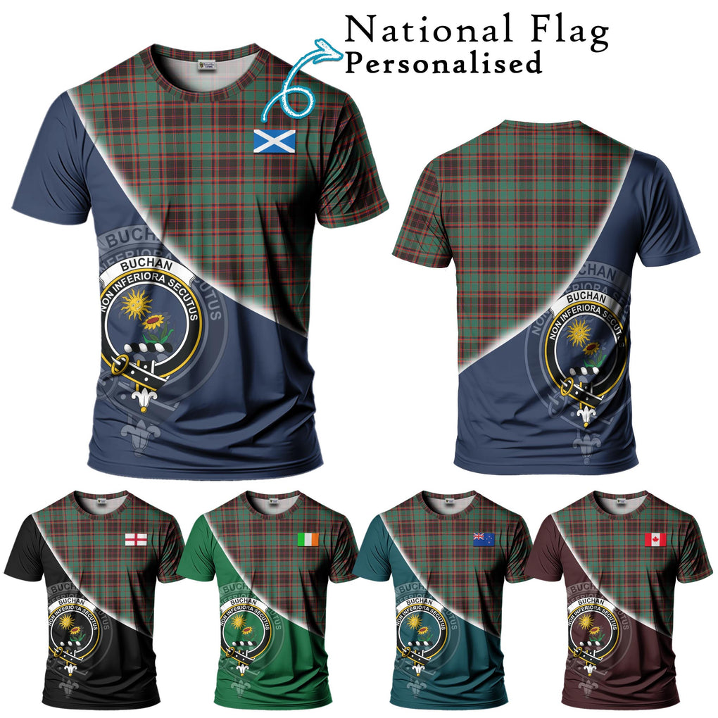 Buchan Ancient Tartan T-Shirt with Personalised National Flag and Family Crest Half Style Kid's Shirt - Tartanvibesclothing Shop