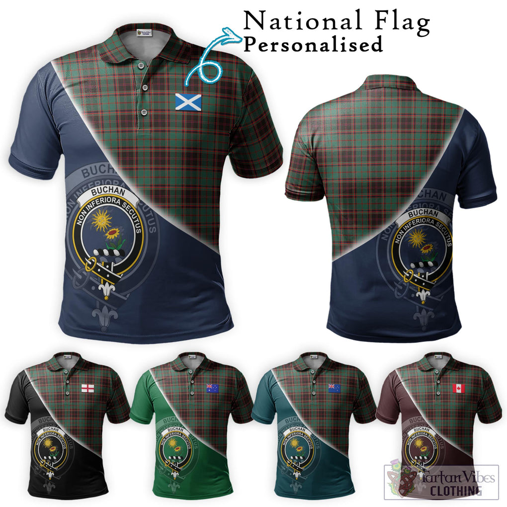 Buchan Ancient Tartan Polo Shirt with Personalised National Flag and Family Crest Half Style Maroon - Tartanvibesclothing Shop