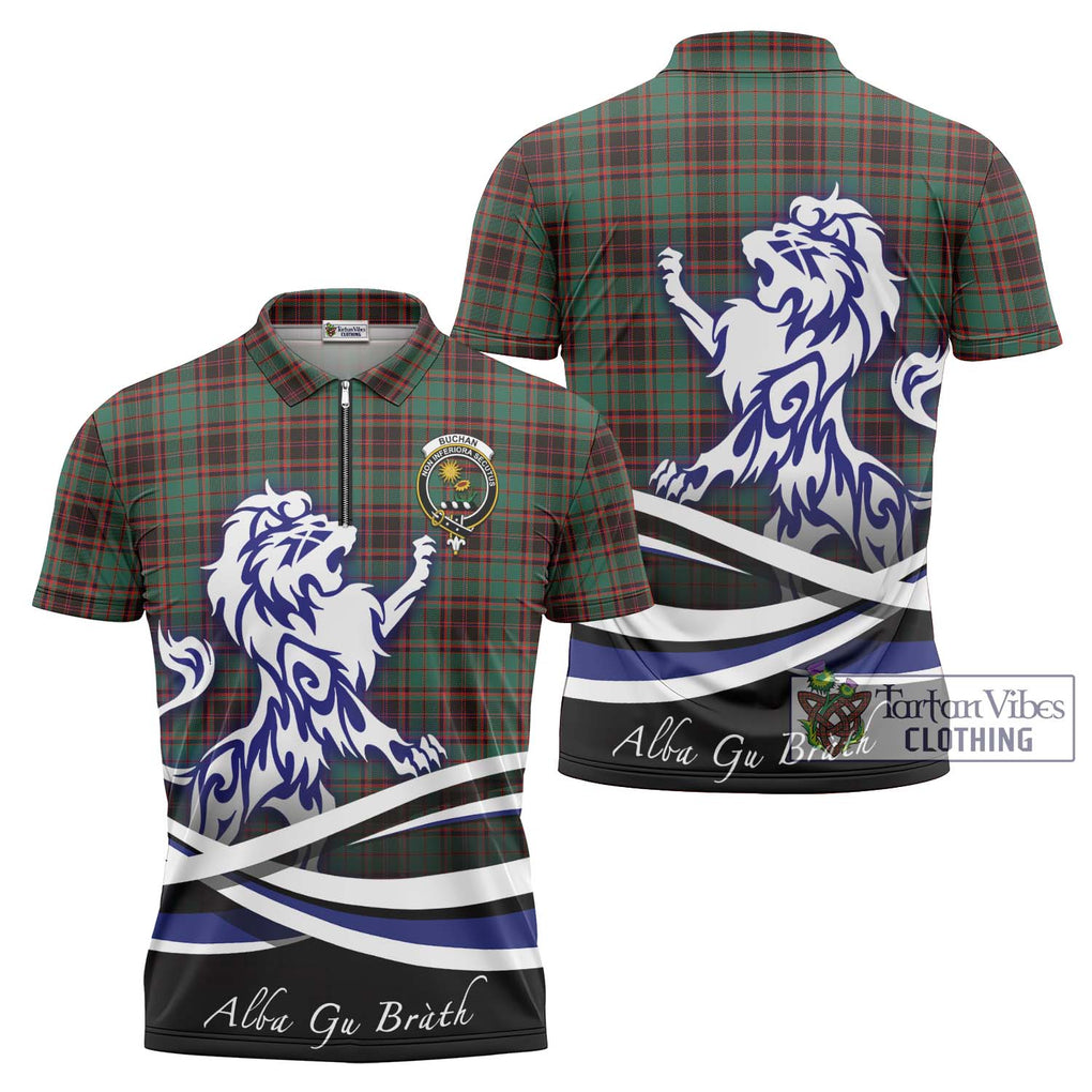 Buchan Ancient Tartan Zipper Polo Shirt with Alba Gu Brath Regal Lion Emblem Unisex - Tartanvibesclothing Shop