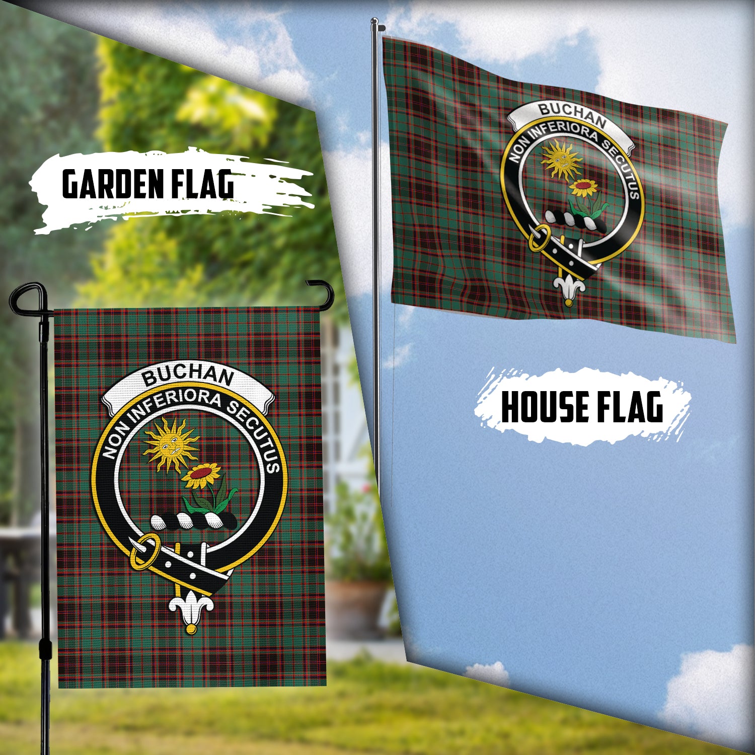 Buchan Ancient Tartan Flag with Family Crest Garden Flag (Vertical) - Tartan Vibes Clothing