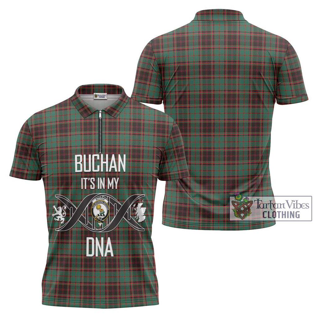 Buchan Ancient Tartan Zipper Polo Shirt with Family Crest DNA In Me Style Unisex - Tartanvibesclothing Shop