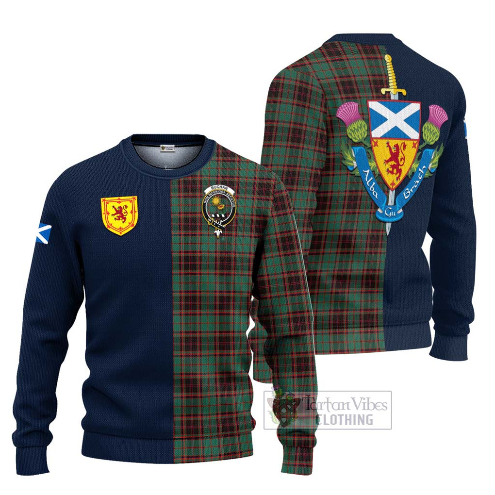 Tartan Vibes Clothing Buchan Ancient Tartan Knitted Sweater with Scottish Lion Royal Arm Half Style