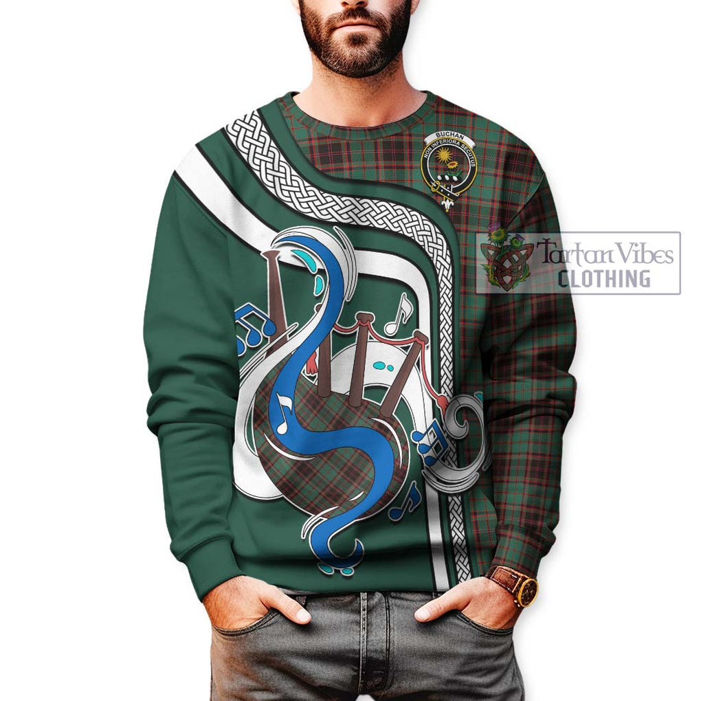 Buchan Ancient Tartan Sweatshirt with Epic Bagpipe Style Unisex - Tartanvibesclothing Shop