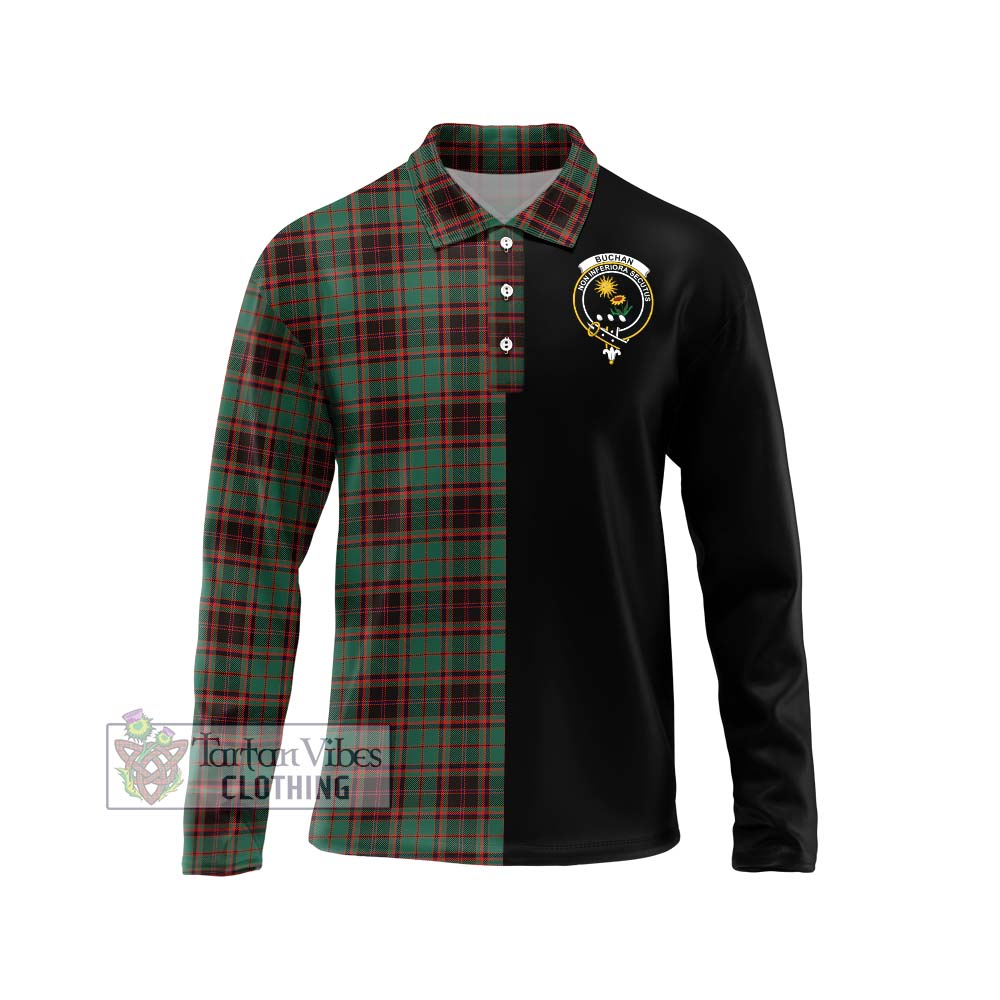 Buchan Ancient Tartan Long Sleeve Polo Shirt with Family Crest and Half Of Me Style Unisex - Tartanvibesclothing Shop