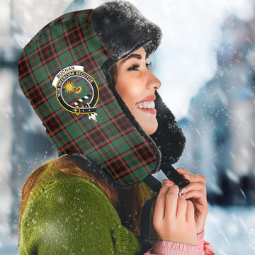 Buchan Ancient Tartan Winter Trapper Hat with Family Crest