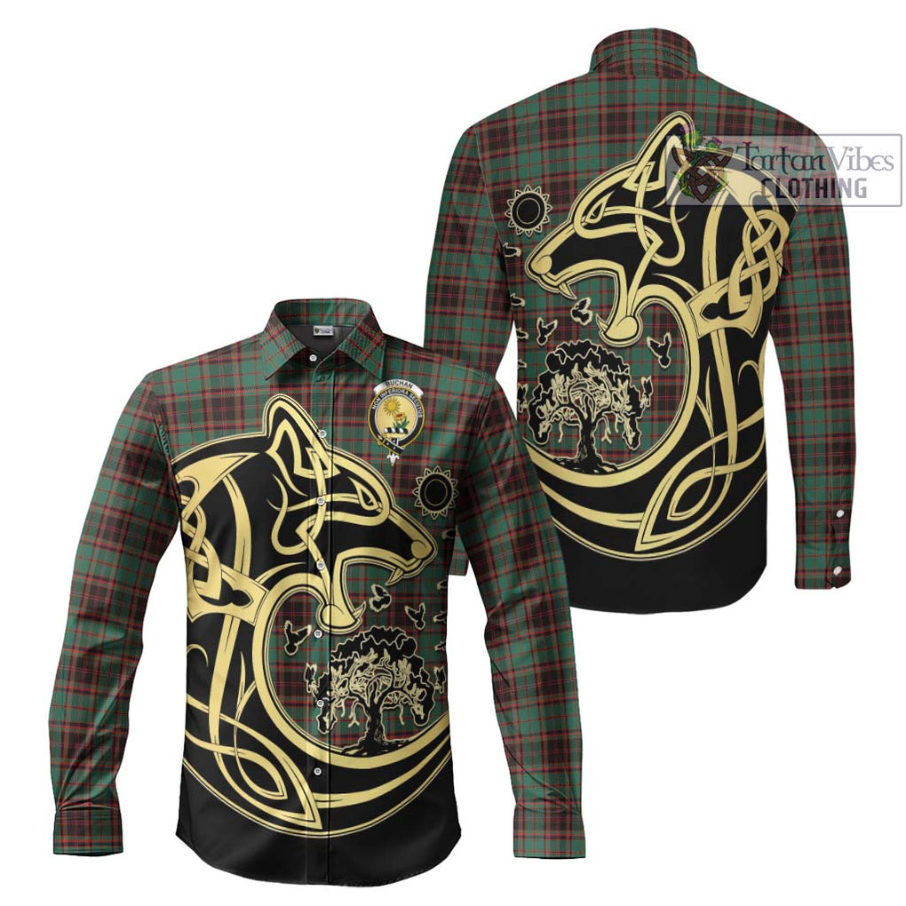 Buchan Ancient Tartan Long Sleeve Button Shirt with Family Crest Celtic Wolf Style Men's Shirt S - Tartan Vibes Clothing