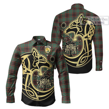 Buchan Ancient Tartan Long Sleeve Button Shirt with Family Crest Celtic Wolf Style