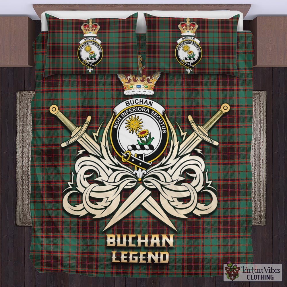 Tartan Vibes Clothing Buchan Ancient Tartan Bedding Set with Clan Crest and the Golden Sword of Courageous Legacy