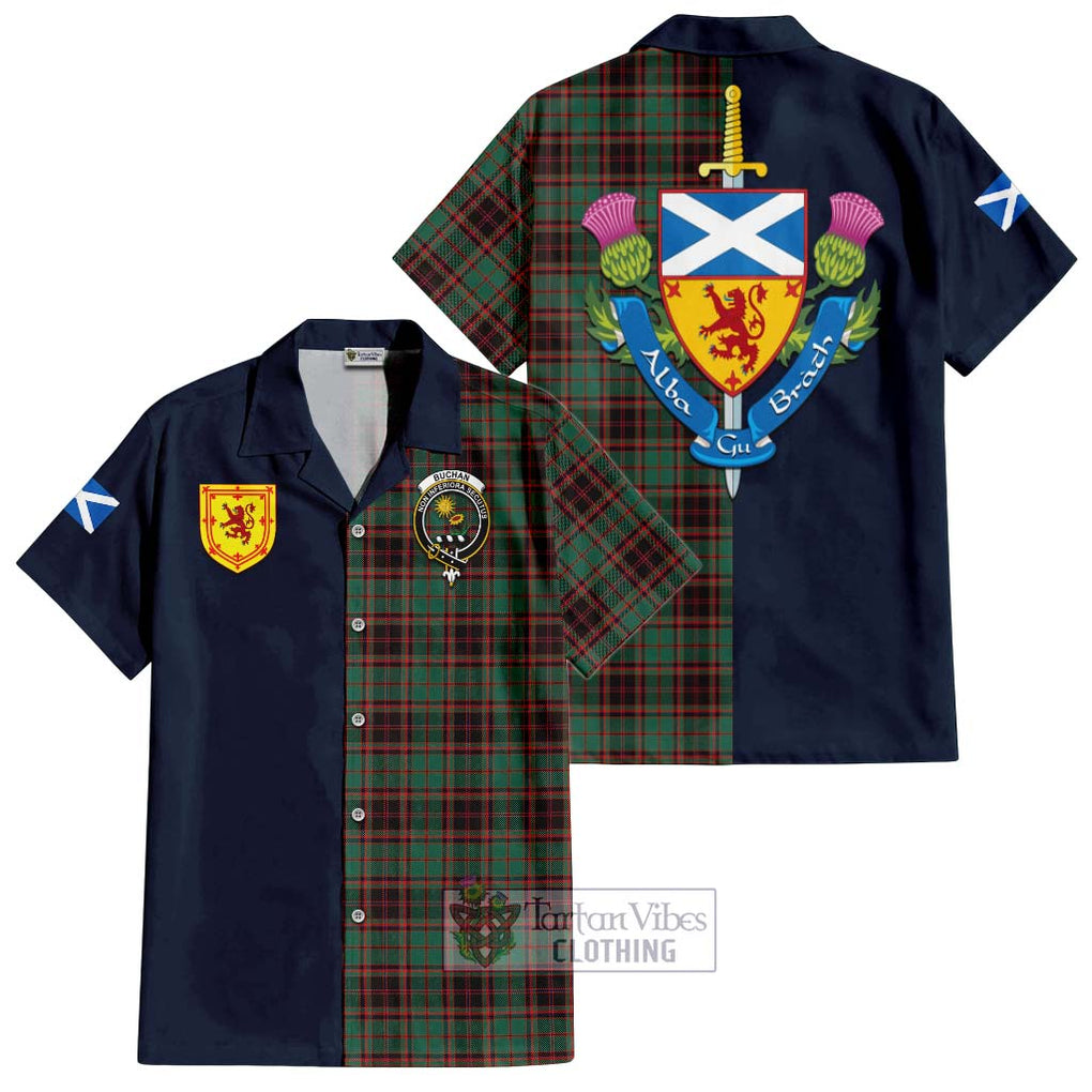 Tartan Vibes Clothing Buchan Ancient Tartan Short Sleeve Button Shirt with Scottish Lion Royal Arm Half Style