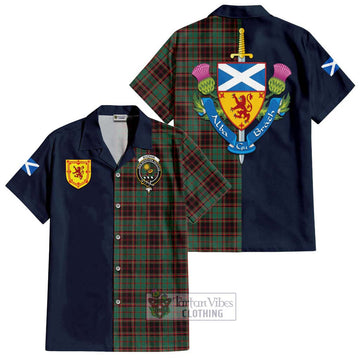 Buchan Ancient Tartan Short Sleeve Button Shirt Alba with Scottish Lion Royal Arm Half Style