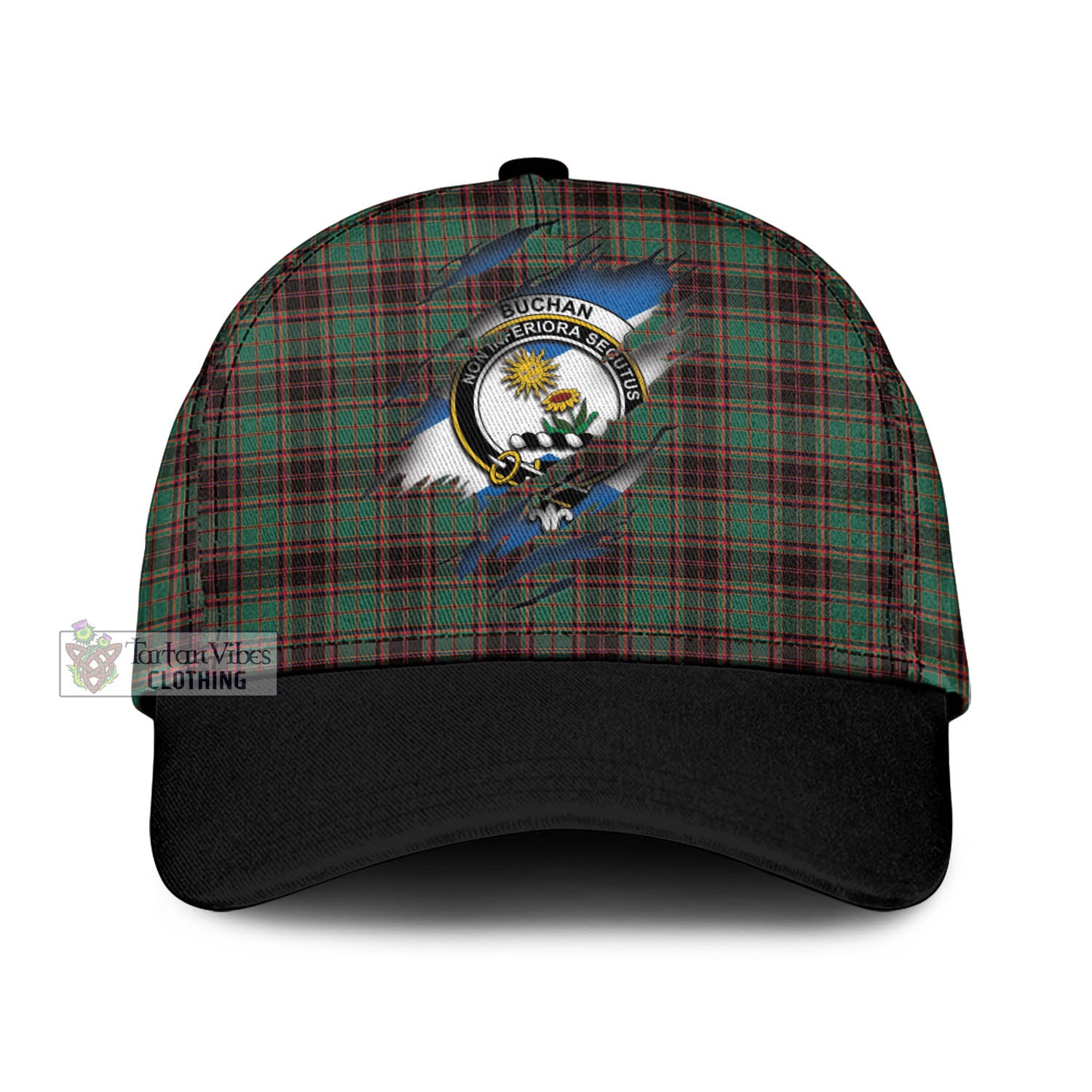 Tartan Vibes Clothing Buchan Ancient Tartan Classic Cap with Family Crest In Me Style