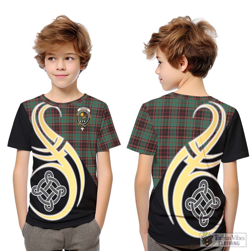 Buchan Ancient Tartan Kid T-Shirt with Family Crest and Celtic Symbol Style Youth XL Size14 - Tartan Vibes Clothing