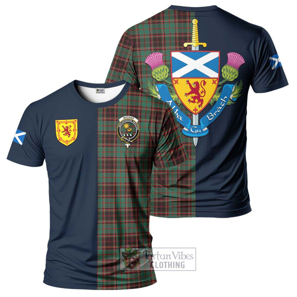 Tartan Vibes Clothing Buchan Ancient Tartan T-Shirt Alba with Scottish Lion Royal Arm Half Style