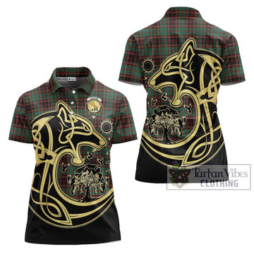 Buchan Ancient Tartan Women's Polo Shirt with Family Crest Celtic Wolf Style