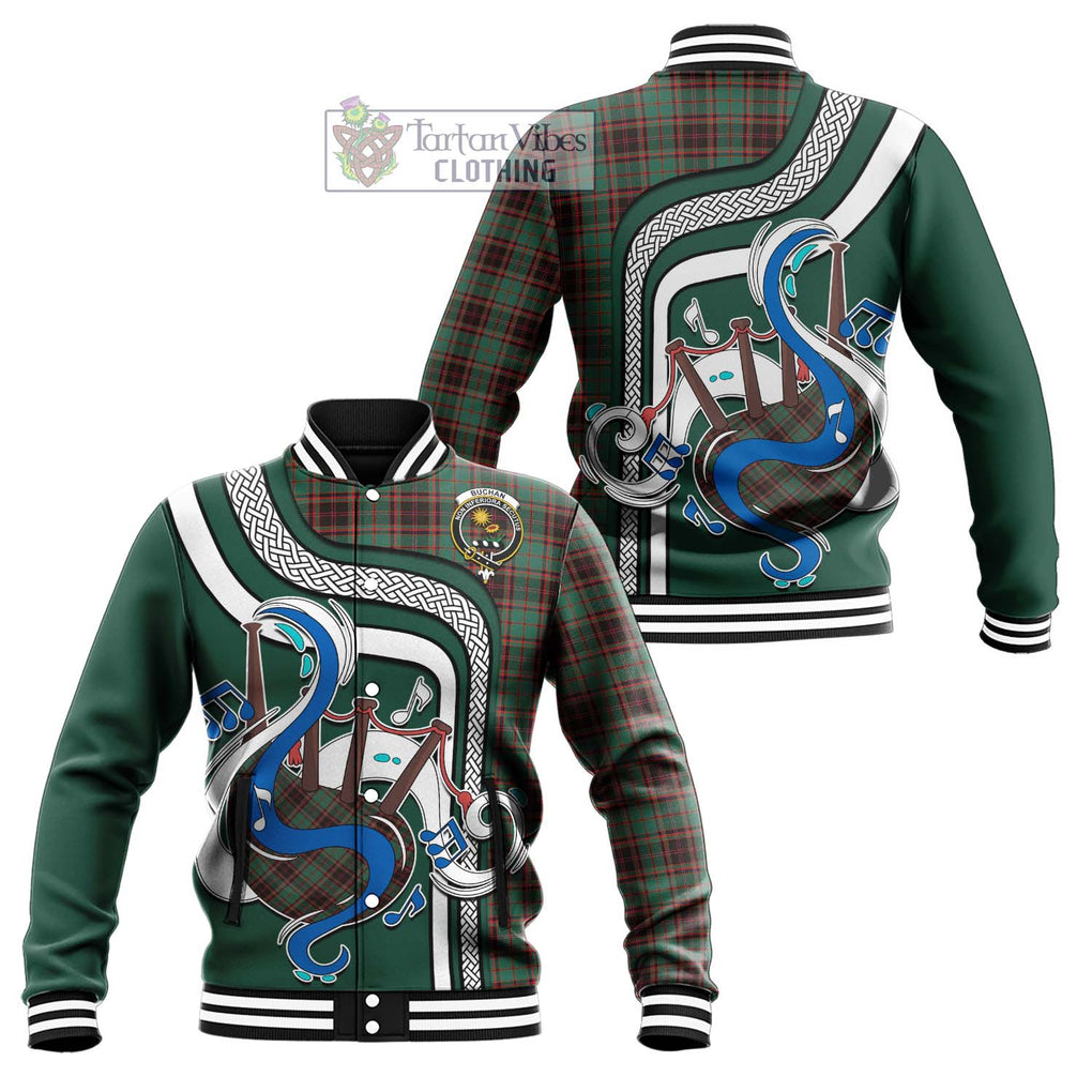 Tartan Vibes Clothing Buchan Ancient Tartan Baseball Jacket with Epic Bagpipe Style