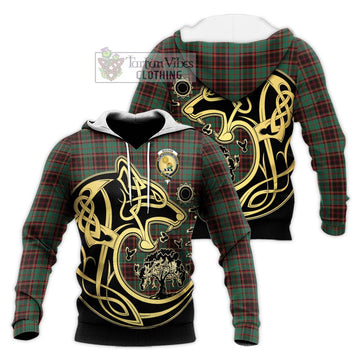 Buchan Ancient Tartan Knitted Hoodie with Family Crest Celtic Wolf Style