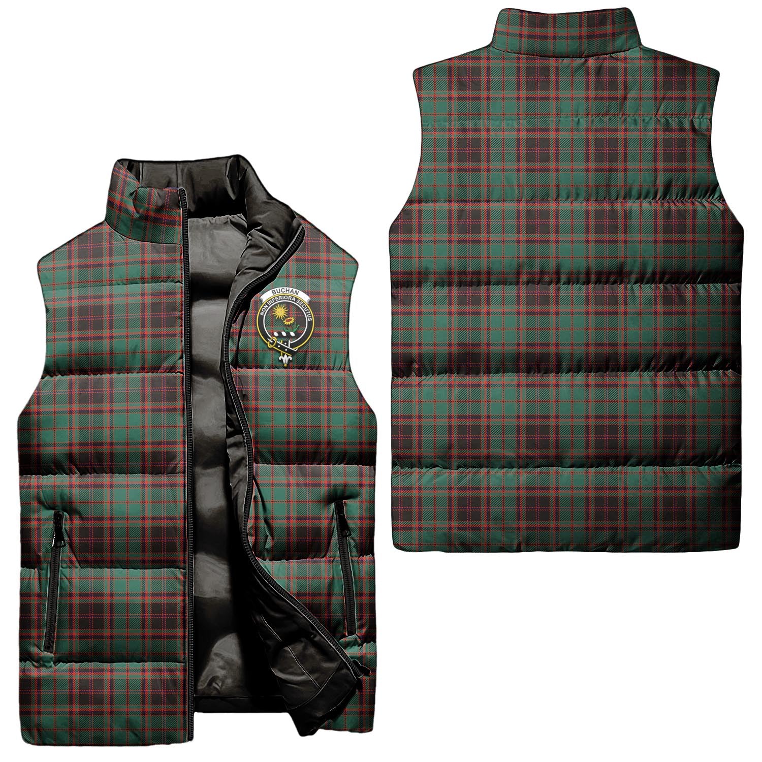 Buchan Ancient Tartan Sleeveless Puffer Jacket with Family Crest Unisex - Tartanvibesclothing