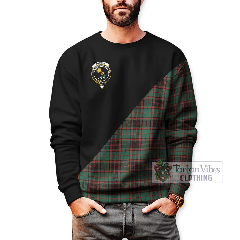 Buchan Ancient Tartan Sweatshirt with Family Crest and Military Logo Style Unisex - Tartanvibesclothing Shop