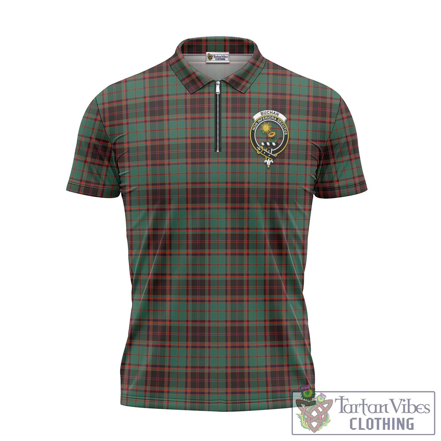 Tartan Vibes Clothing Buchan Ancient Tartan Zipper Polo Shirt with Family Crest