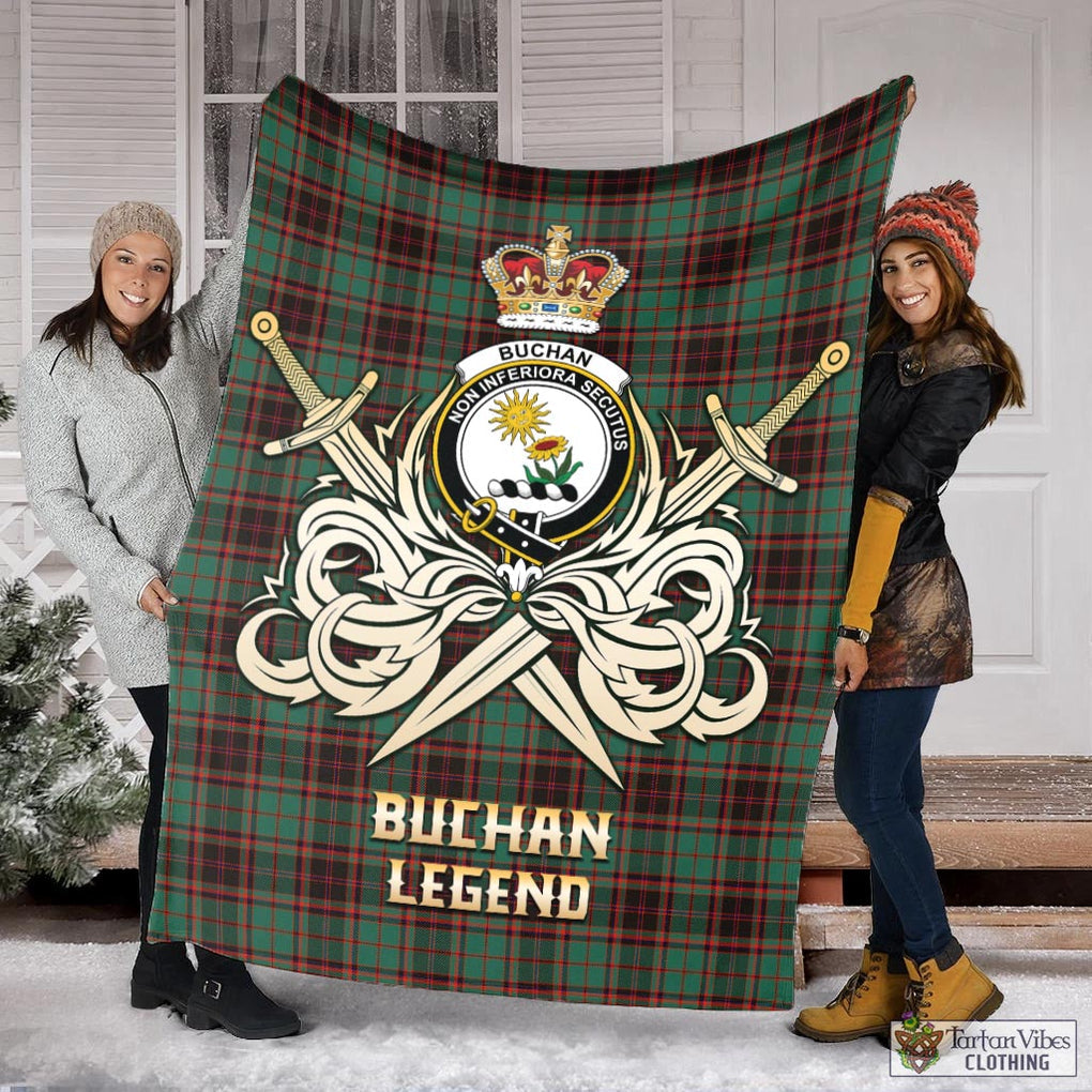 Tartan Vibes Clothing Buchan Ancient Tartan Blanket with Clan Crest and the Golden Sword of Courageous Legacy