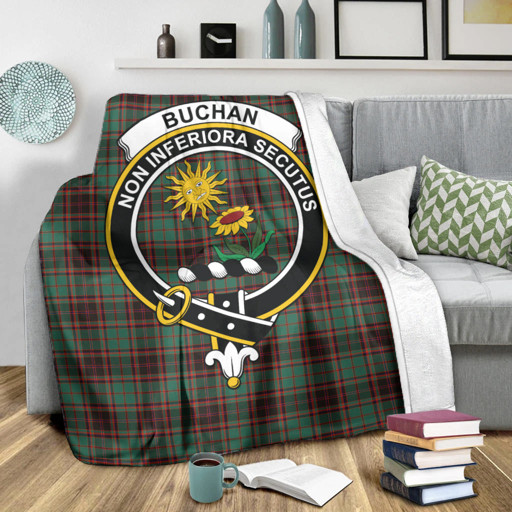 Buchan Ancient Tartan Blanket with Family Crest X-Large 59 x 79 inches 150 x 200 cm - Tartan Vibes Clothing