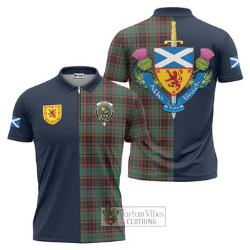 Buchan Ancient Tartan Zipper Polo Shirt Alba with Scottish Lion Royal Arm Half Style