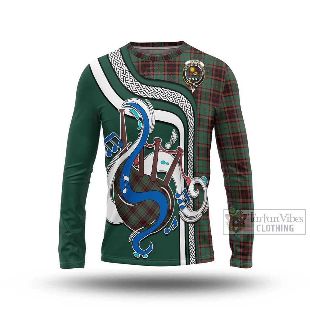 Tartan Vibes Clothing Buchan Ancient Tartan Long Sleeve T-Shirt with Epic Bagpipe Style