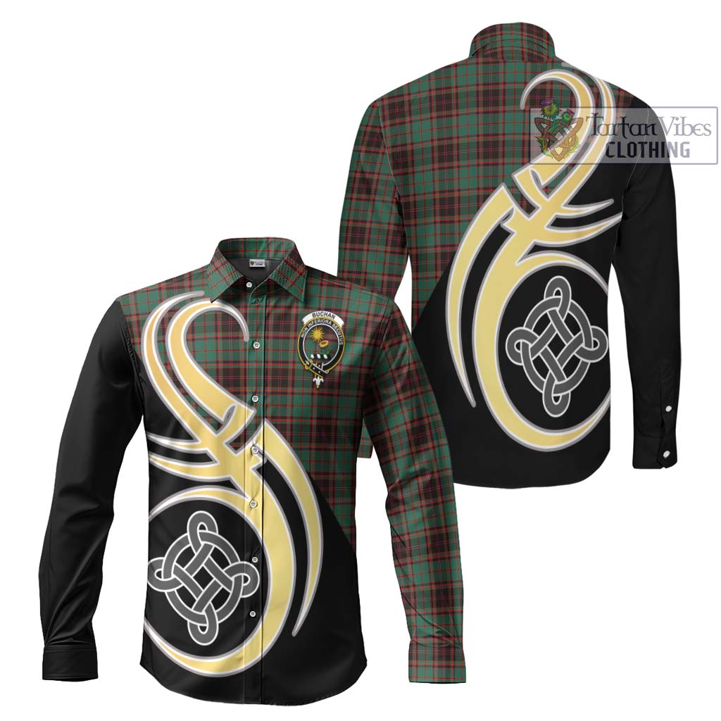 Buchan Ancient Tartan Long Sleeve Button Shirt with Family Crest and Celtic Symbol Style Men's Shirt S - Tartan Vibes Clothing