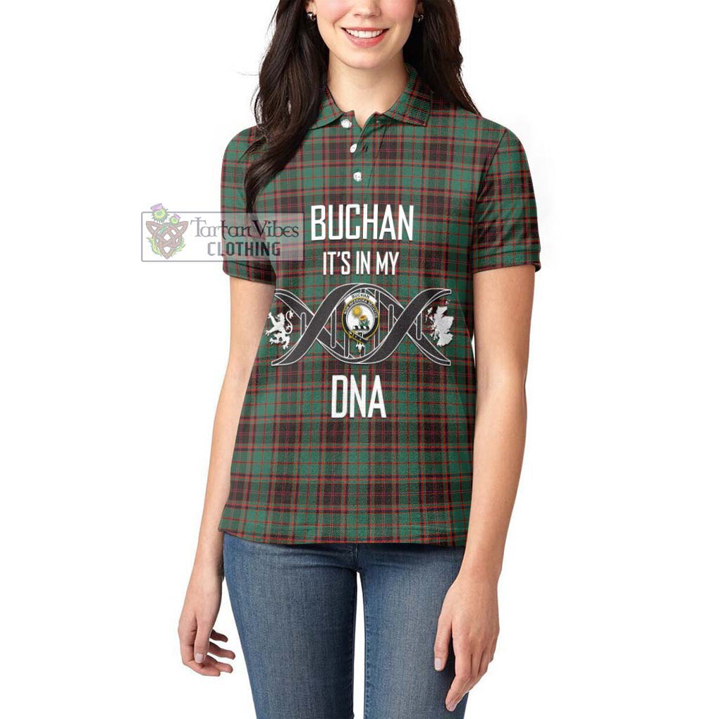 Buchan Ancient Tartan Women's Polo Shirt with Family Crest DNA In Me Style Women - Tartanvibesclothing Shop