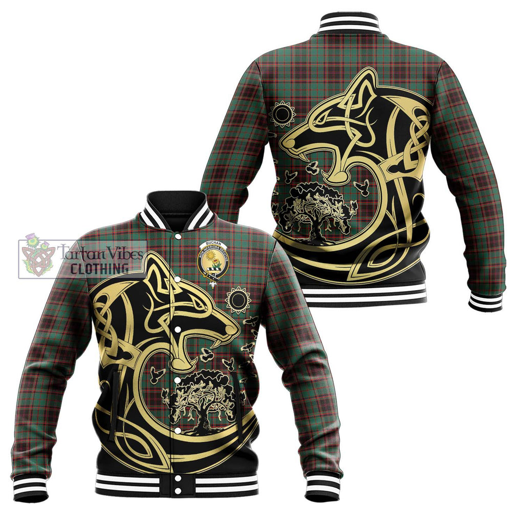 Buchan Ancient Tartan Baseball Jacket with Family Crest Celtic Wolf Style Unisex - Tartan Vibes Clothing