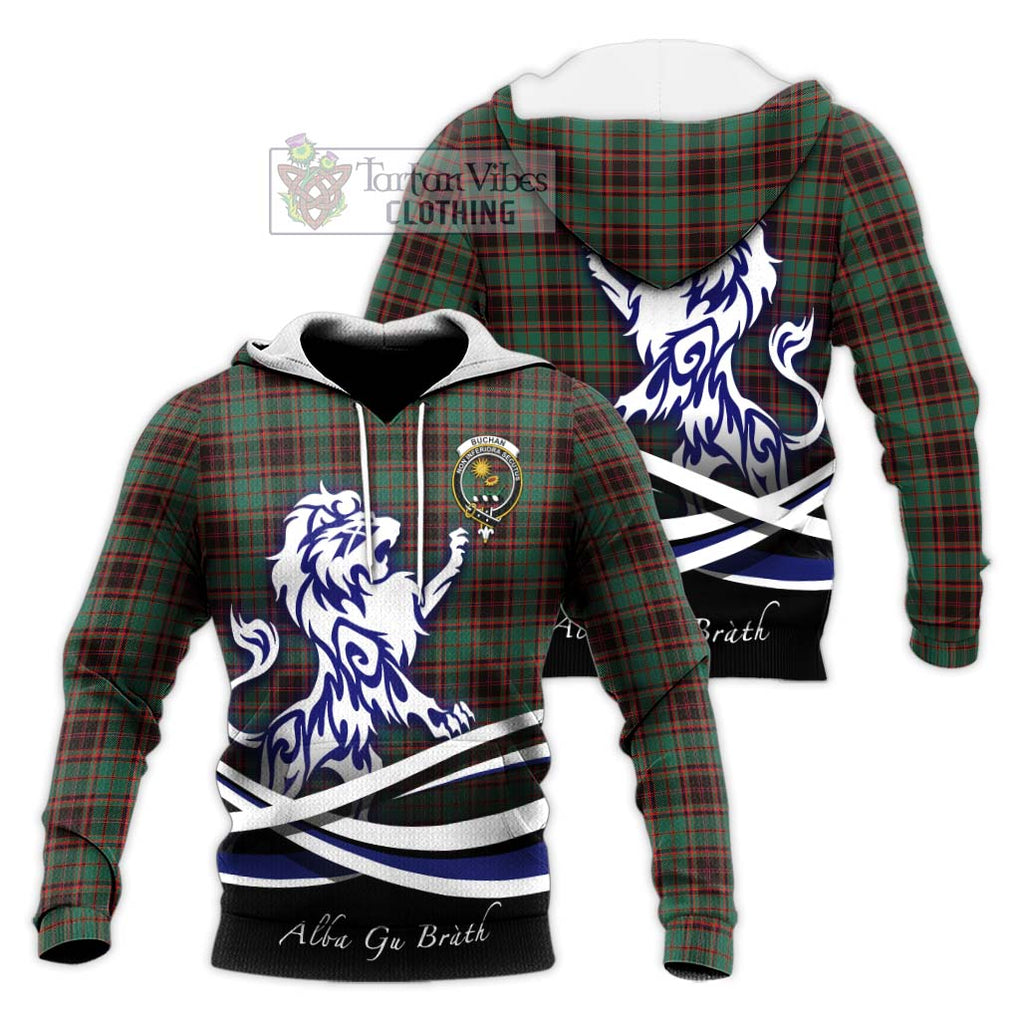 Buchan Ancient Tartan Knitted Hoodie with Alba Gu Brath Regal Lion Emblem Unisex Knitted Pullover Hoodie - Tartanvibesclothing Shop