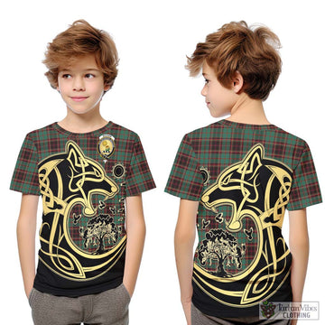 Buchan Ancient Tartan Kid T-Shirt with Family Crest Celtic Wolf Style