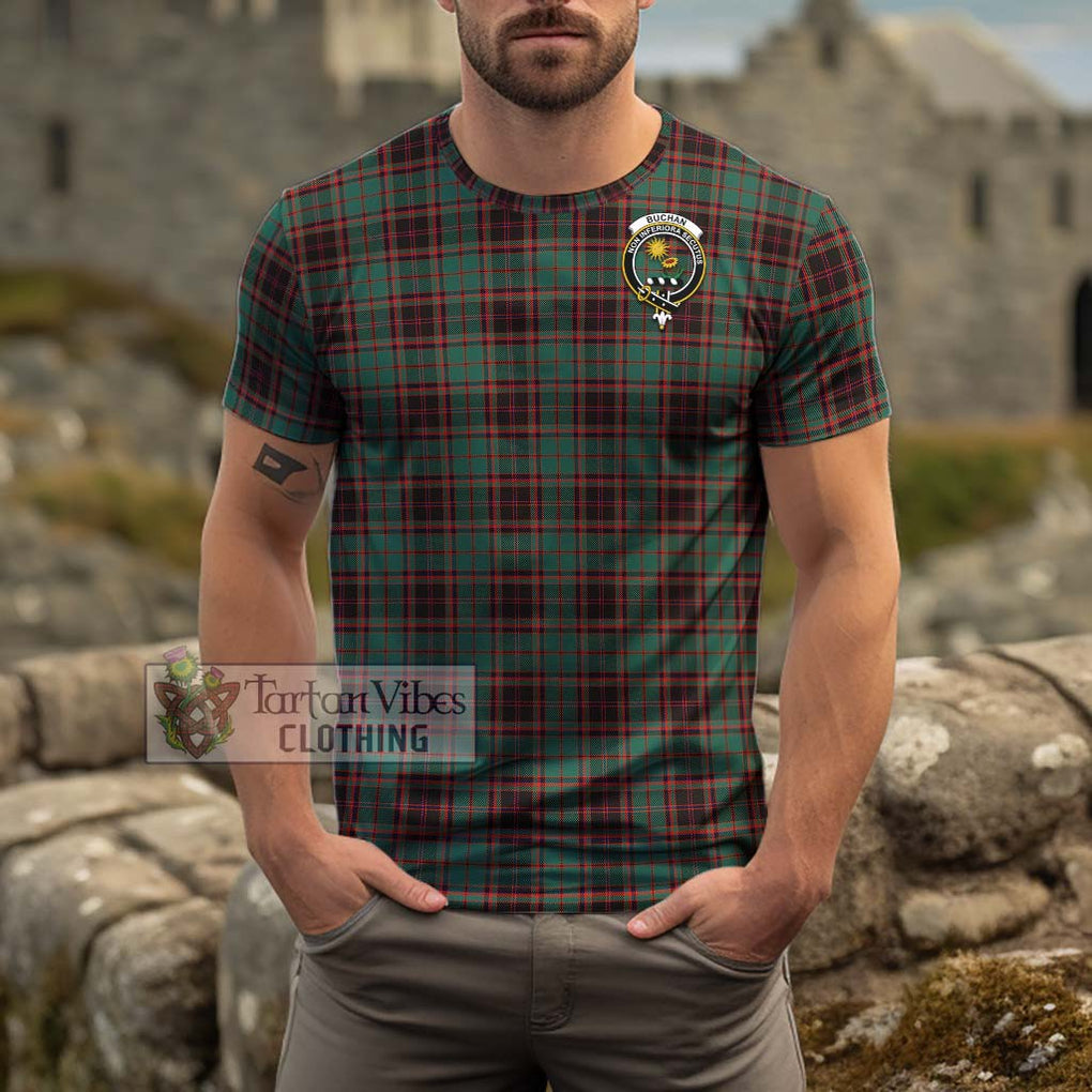 Buchan Ancient Tartan Cotton T-Shirt with Family Crest Men's Shirt - Tartanvibesclothing Shop